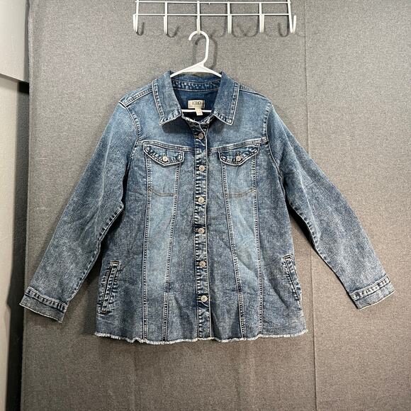 LOGO by Lori Goldstein Denim Jacket with Frayed Hem Medium Vintage Reg 16 - Picture 1 of 9